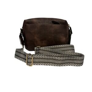 Bostanten Brown Vegan Leather Crossbody Bag with Chevron Strap